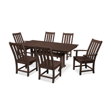 POLYWOOD Vineyard 7-Piece Farmhouse Trestle Dining Set - Mahogany
